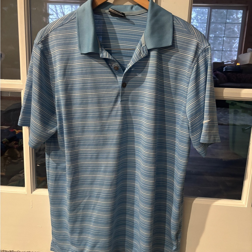 Nike Light Blue Striped Polo Shirt